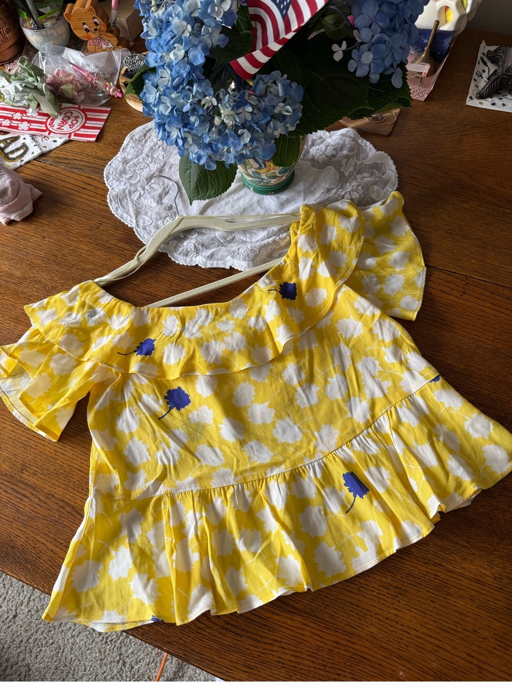 Zara Yellow White Floral Ruffle Off-Shoulder Top